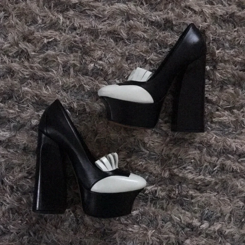 Bottega Veneta Black/White Platform High Heels, Size 36